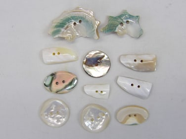 Lot of 12 Vintage Shell Mother of Pearl Various Shape Buttons