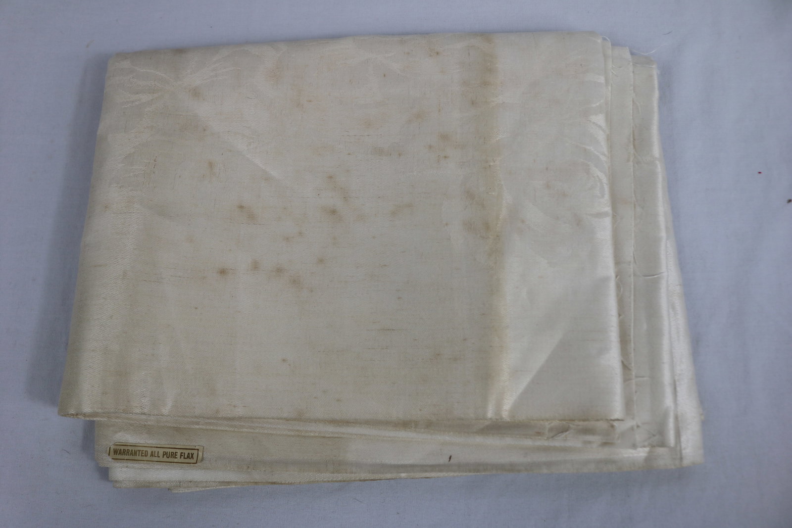 Vintage Old Store Stock Heather Linens, Pure Flax Linen Damask Tablecloth with Labels (1 of 6)
