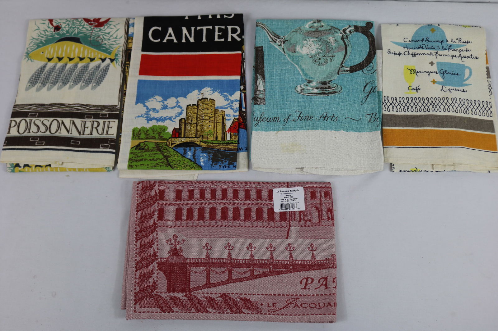 Lot of 5 Vintage Printed Linen Kitchen Towels, Some Old Store Stock (1 of 13)