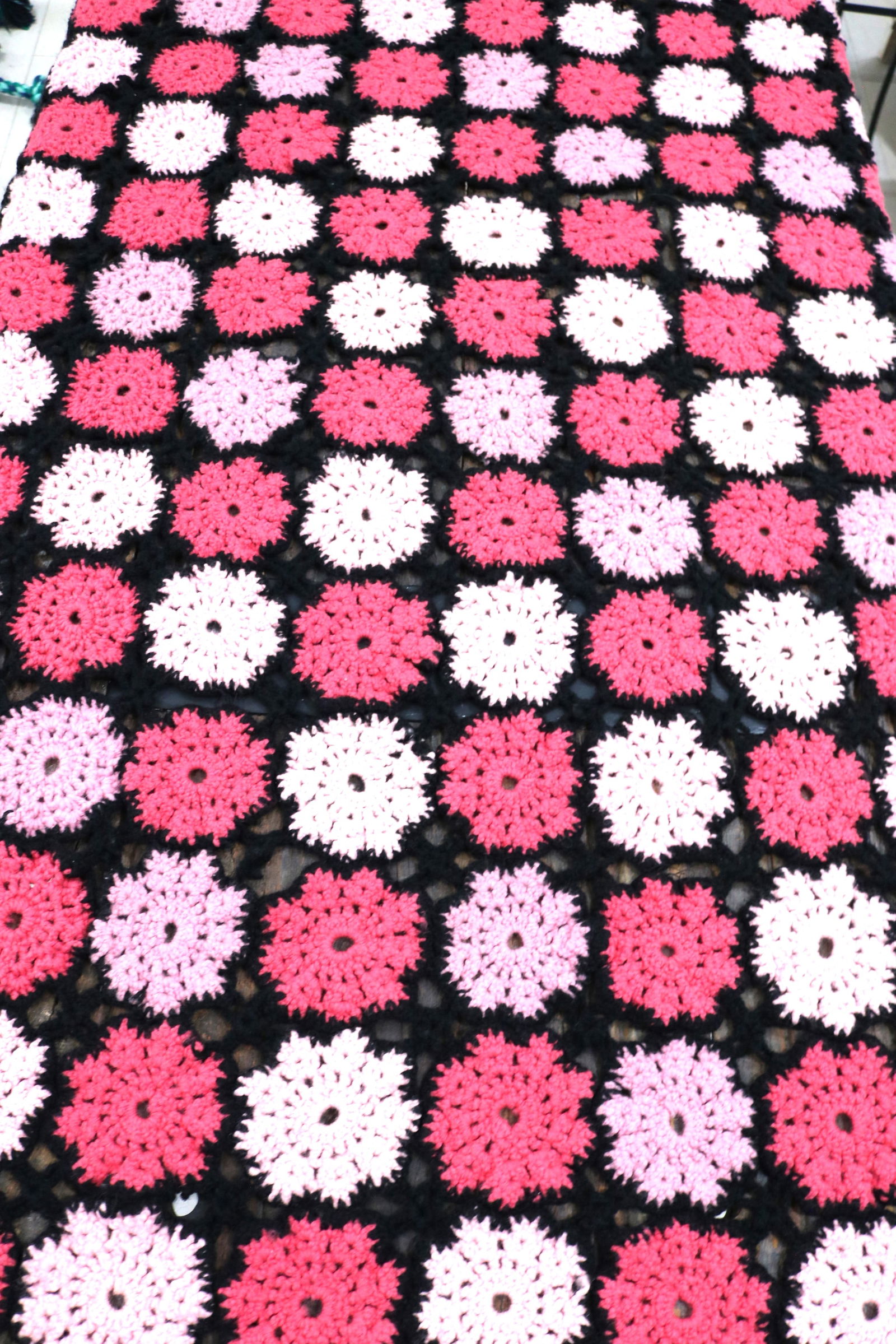 Vintage Granny Square Afghan Blanket in Pink & Black (1 of 4)