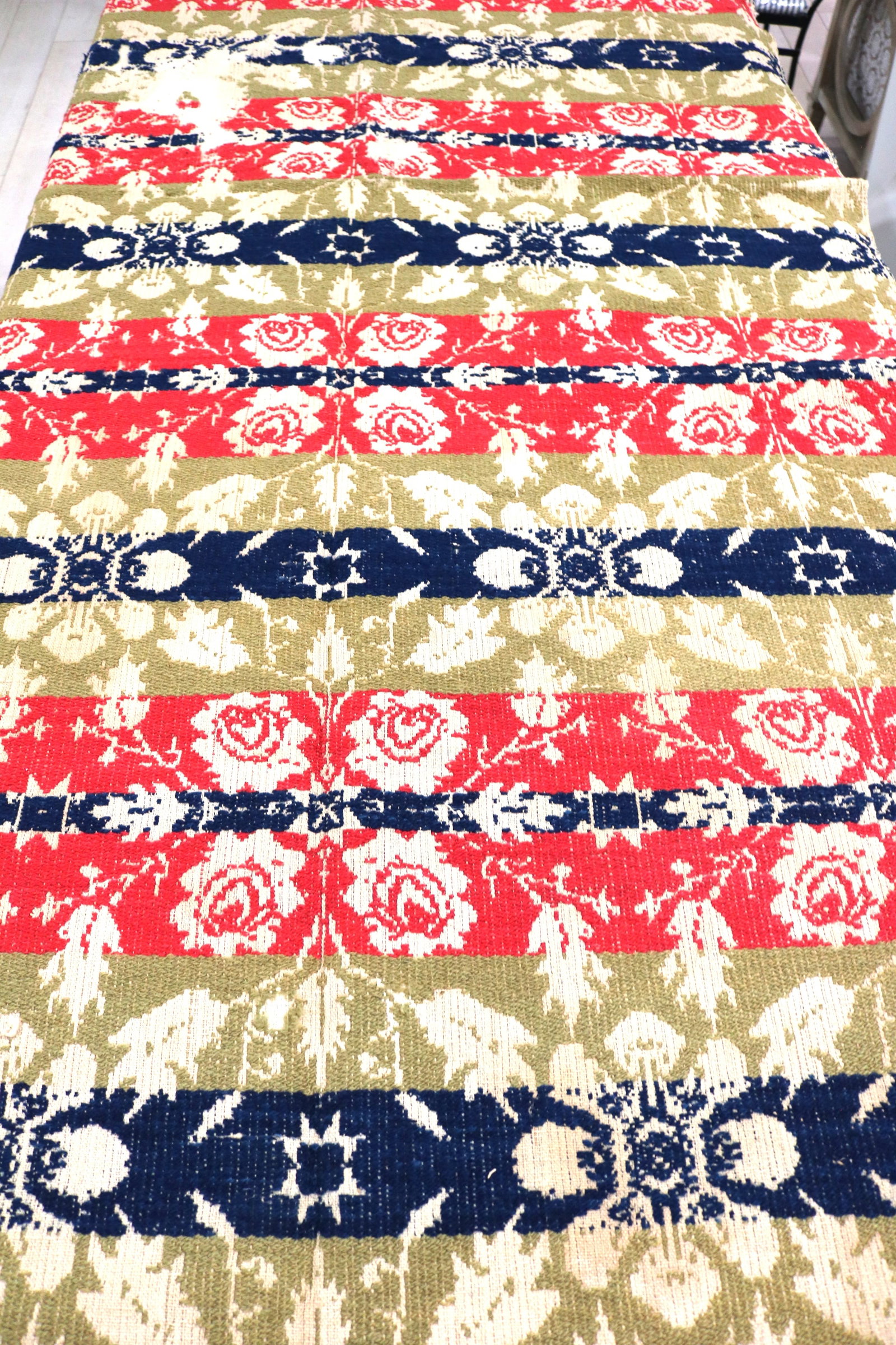 Antique Mid-19th Century Three Color Jacquard Coverlet with Flowers & Eagles (1 of 9)