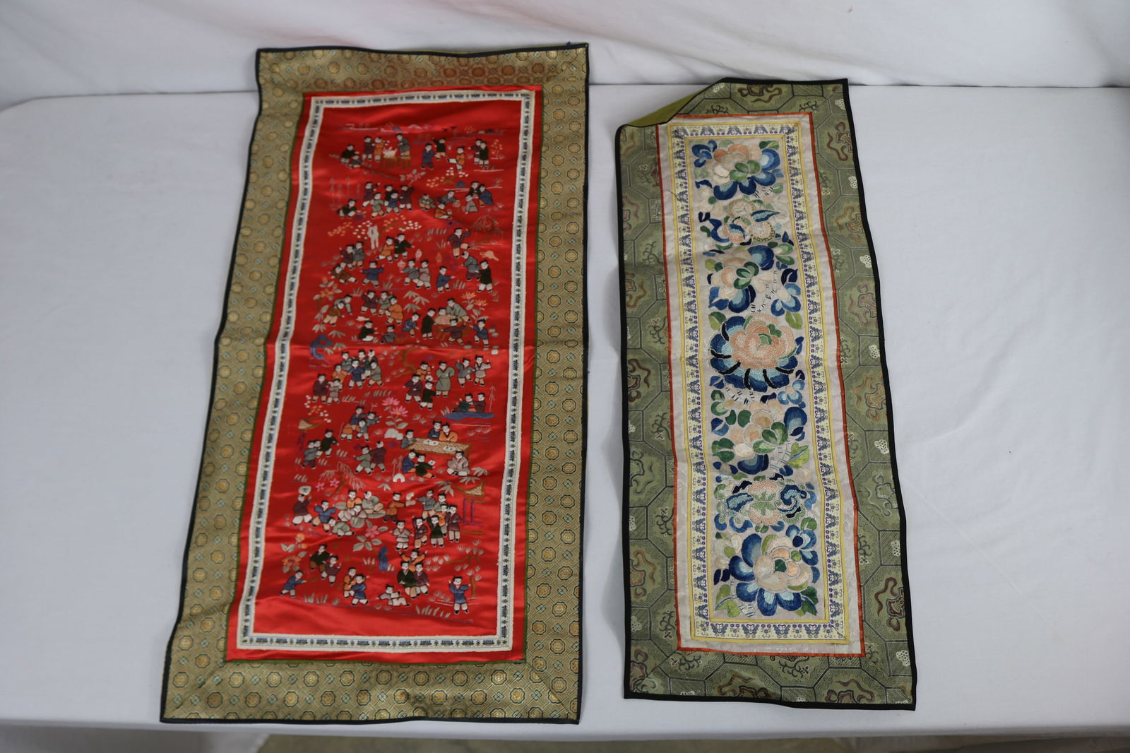 Lot of 2 Vintage Chinese Silk Embroidered Panels, 1 Wall Hanging (1 of 4)
