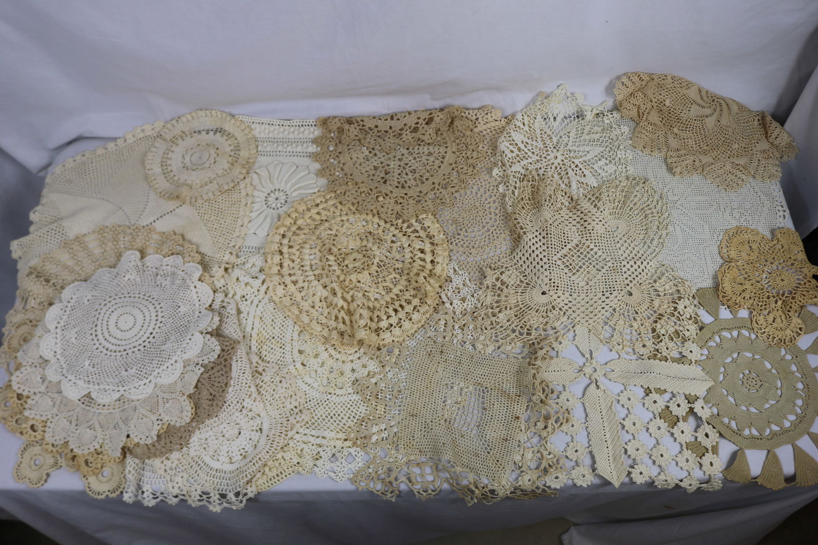 Large Lot of Vintage Hand Crochet with Irish Crochet Round Doilies: see photo's