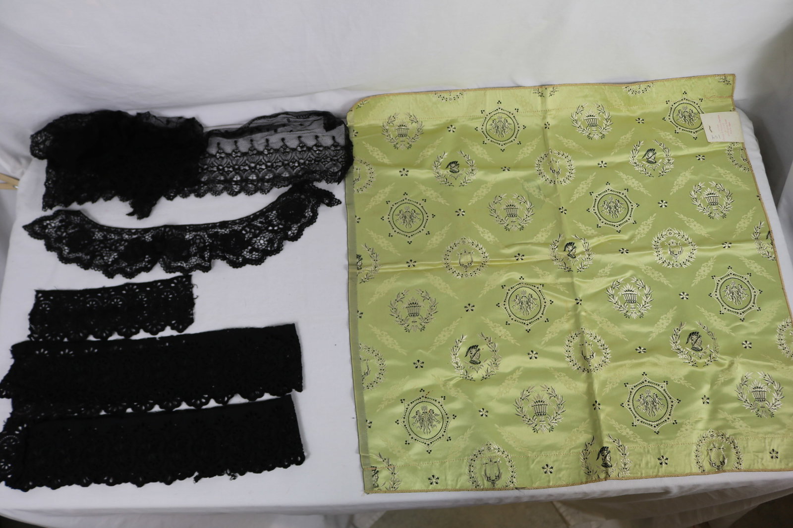 Lot of Vintage Black Lace Trims & Silk Fabric Sample: see photo's