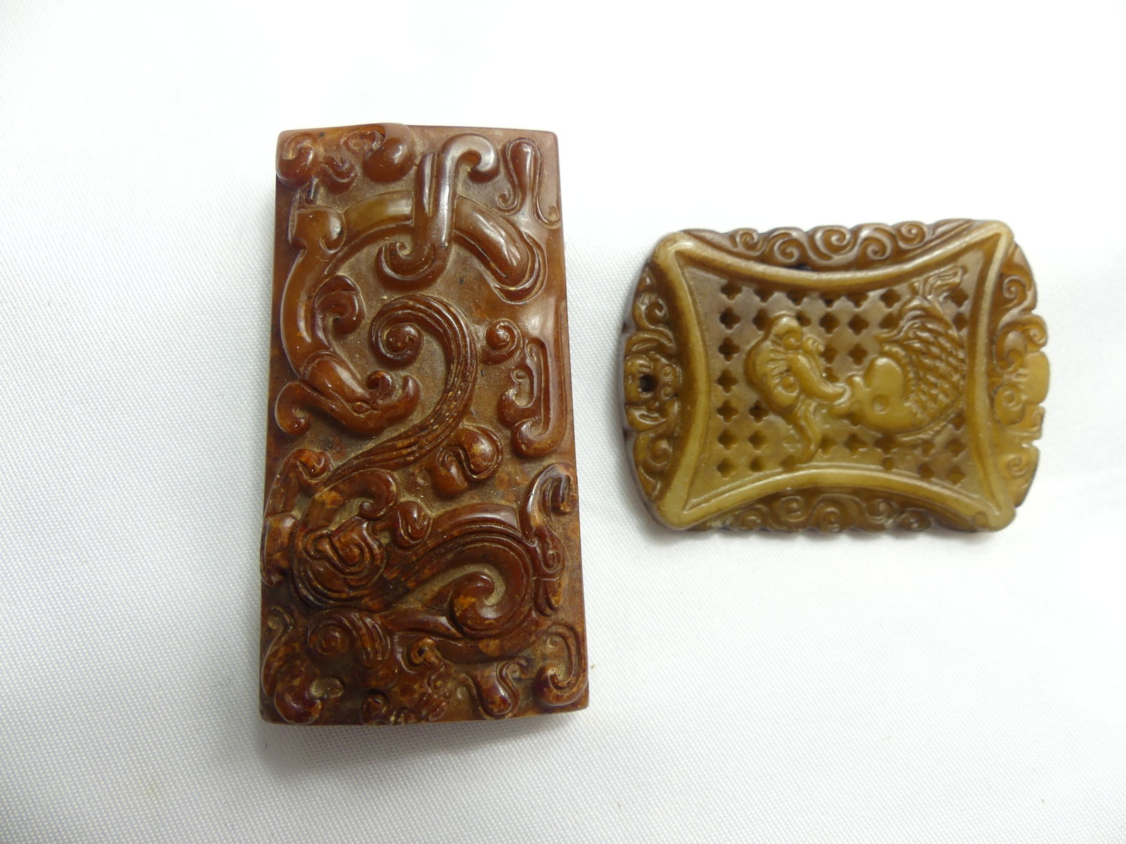 Lot of 2 Hand Carved Chinese Brown Jade Pendants (1 of 2)