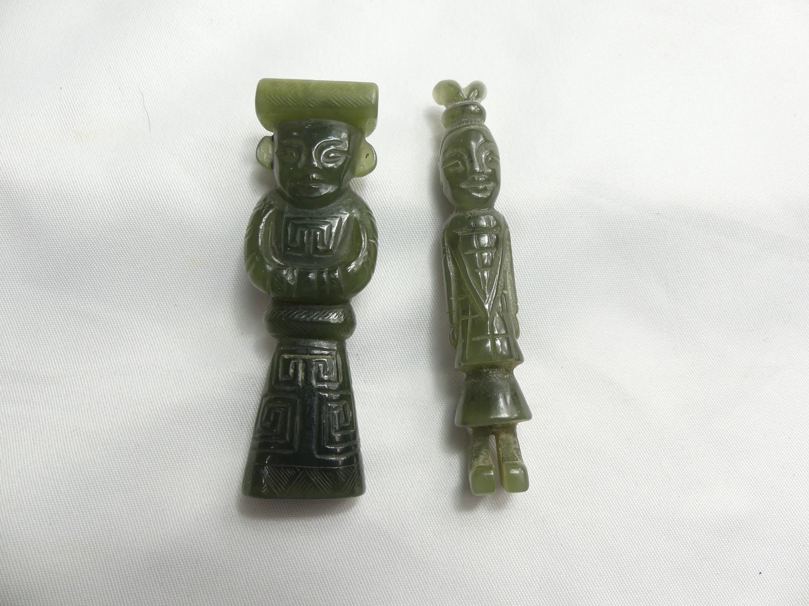 Chinese Dark Green Hand Carved Jade Emperors: approx. 2 3/4 tall, see photo's