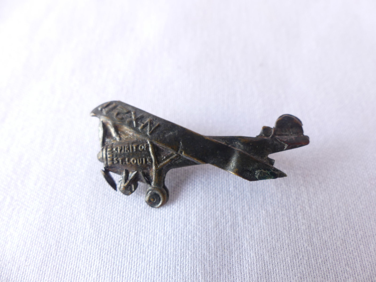 Very Rare 1920's Brass Lindberg Spirit of St. Louis Airplane Pin NX211 with Rhinestones (1 of 2)