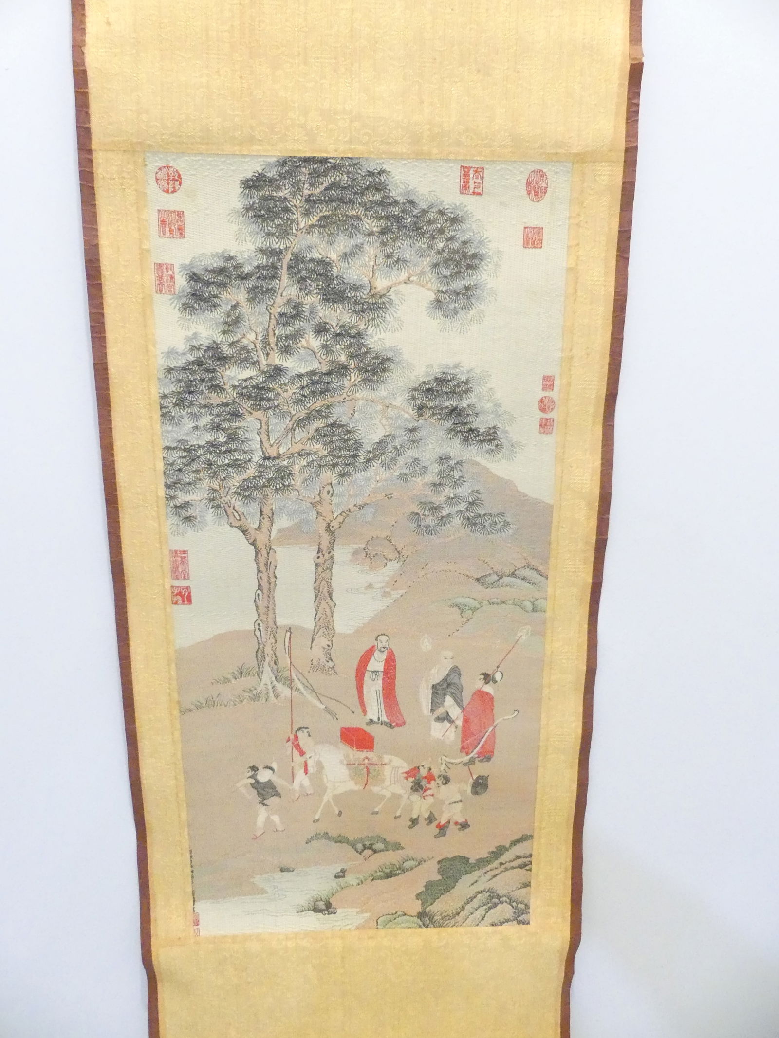 Important Rare Antique Silk Embroidered Scroll with 13 Red Seals, Signed (1 of 5)