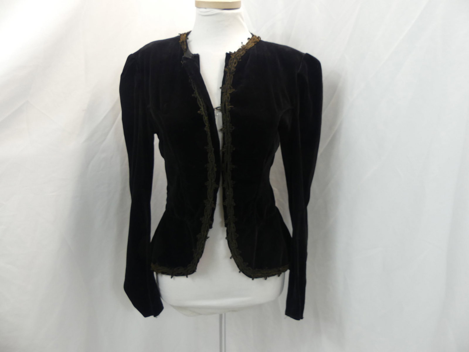 Antique Black Velvet Short Jacket with Bustle Back (1 of 9)