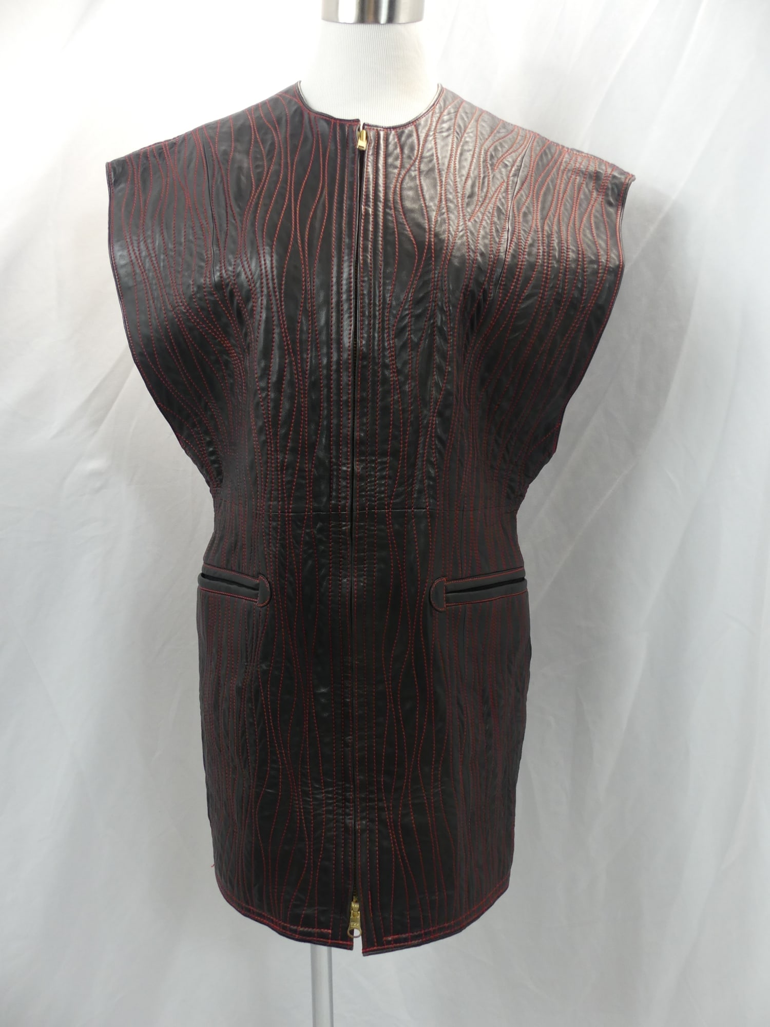 Vintage Toshiki & Maryszka Black & Red Stitched Leather Vest (1 of 5)