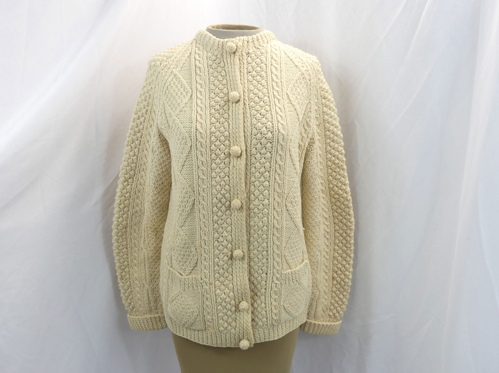 Vintage Creation Boutique Dublin Wool Knit Cardigan Sweater: approx. 38 bust and waist, needs cleaning & a couple repairs needed, see photo's