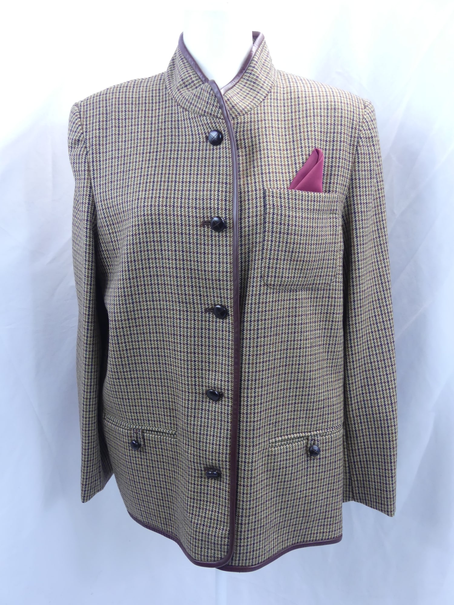 Vintage 1980's Burberrys' of London Brown, Blue & Green Jacket with leather Trim (1 of 6)