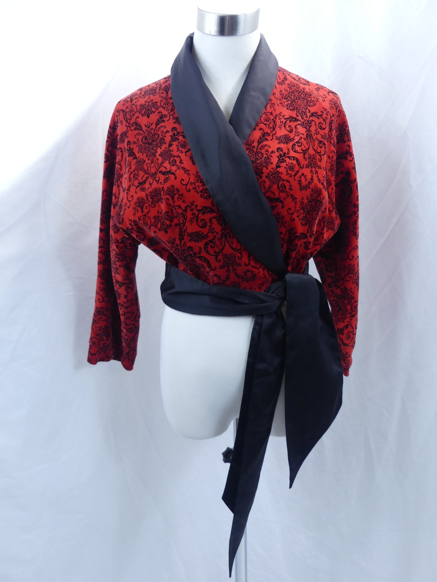 Vintage Elsa Originals Red & Black Velvet Jacket with Black Satin Ribbon Tie & Collar (1 of 5)
