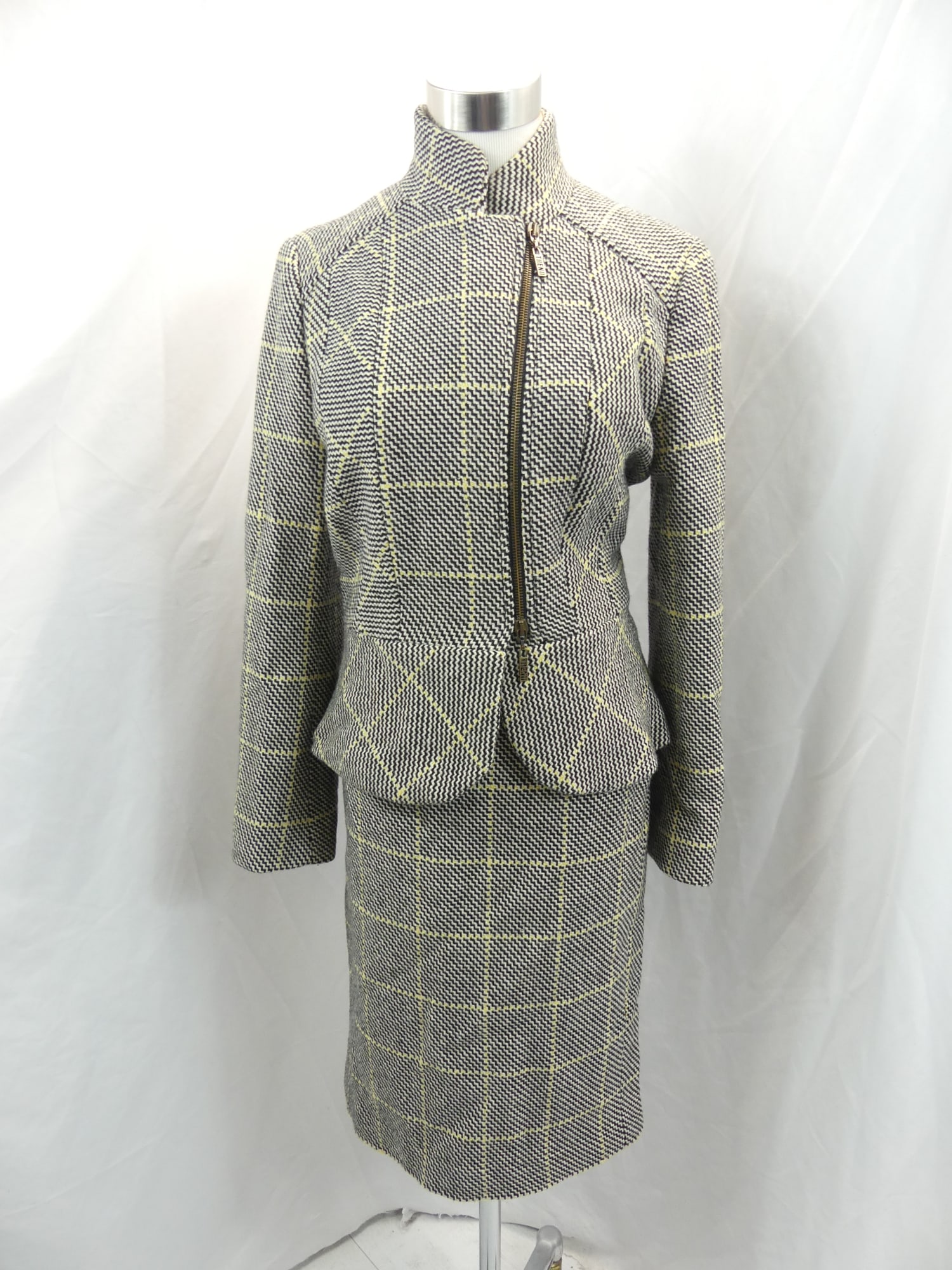 Vintage Les Copains Italy Black, White & Yellow Wool Skirt & Matching Jacket (1 of 10)