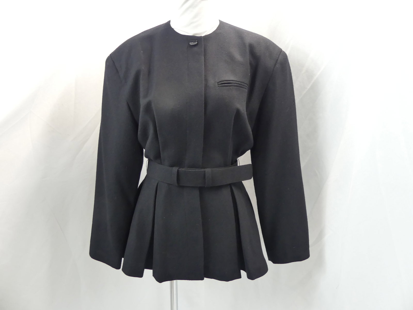 Vintage 1980's Tahari Black Wool Jacket with Skirted Bottom & Matching Belt (1 of 7)