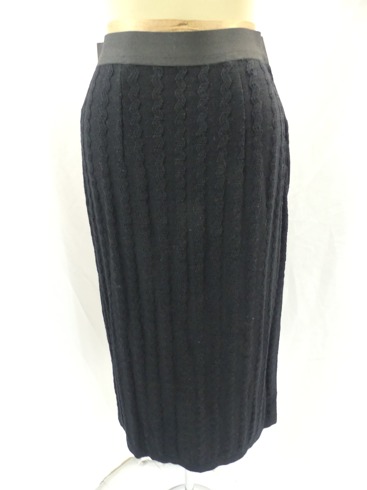 Vintage 1930's Black Wool Knit Zigzag Skirt (1 of 4)
