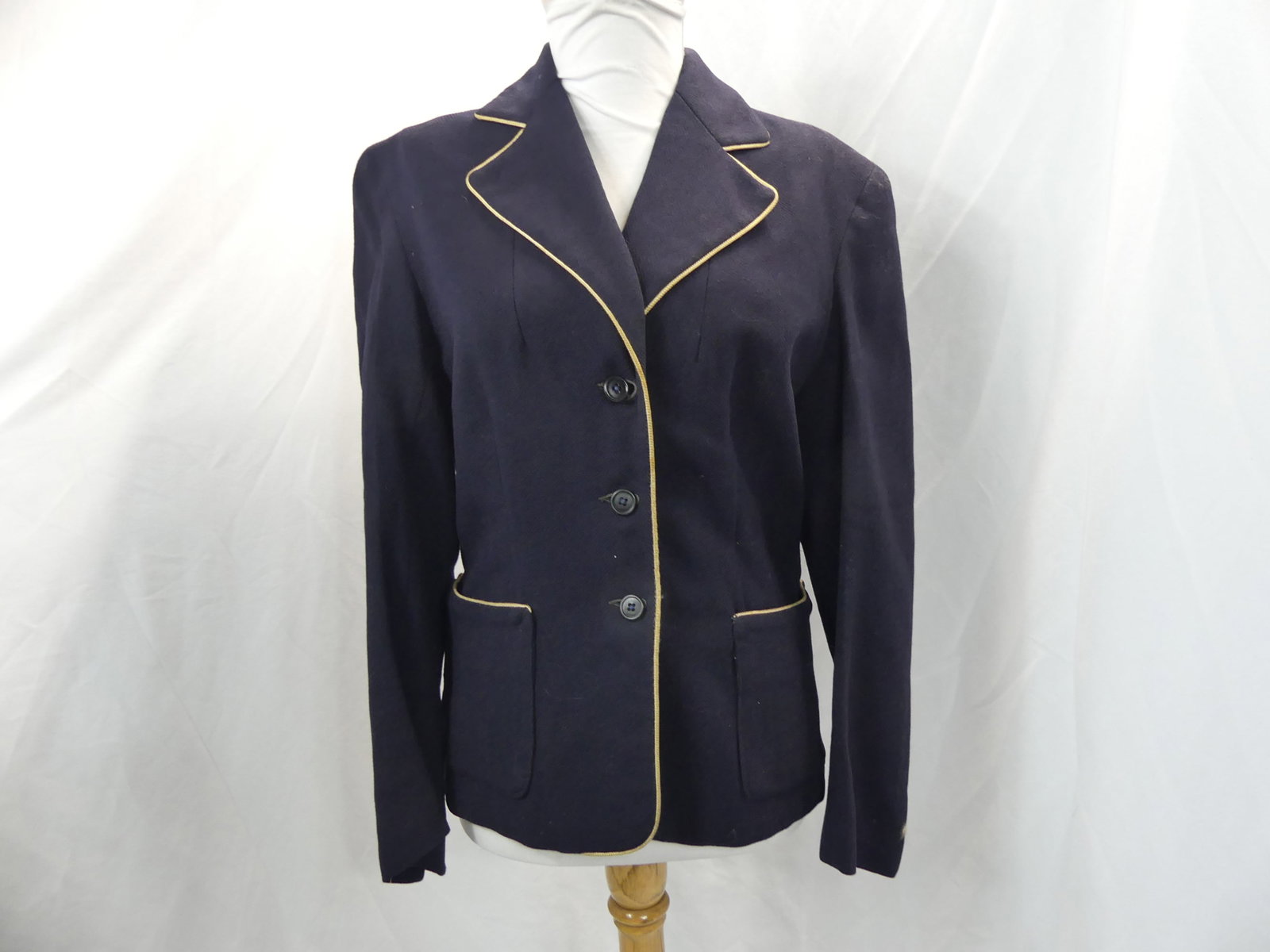 Vintage 1950's Navy Blue Wool Jacket with Tan Piping (1 of 8)