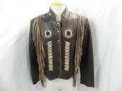 Vintage Unisex Brown Leather Native American Style Jacket with Fringe & Beading