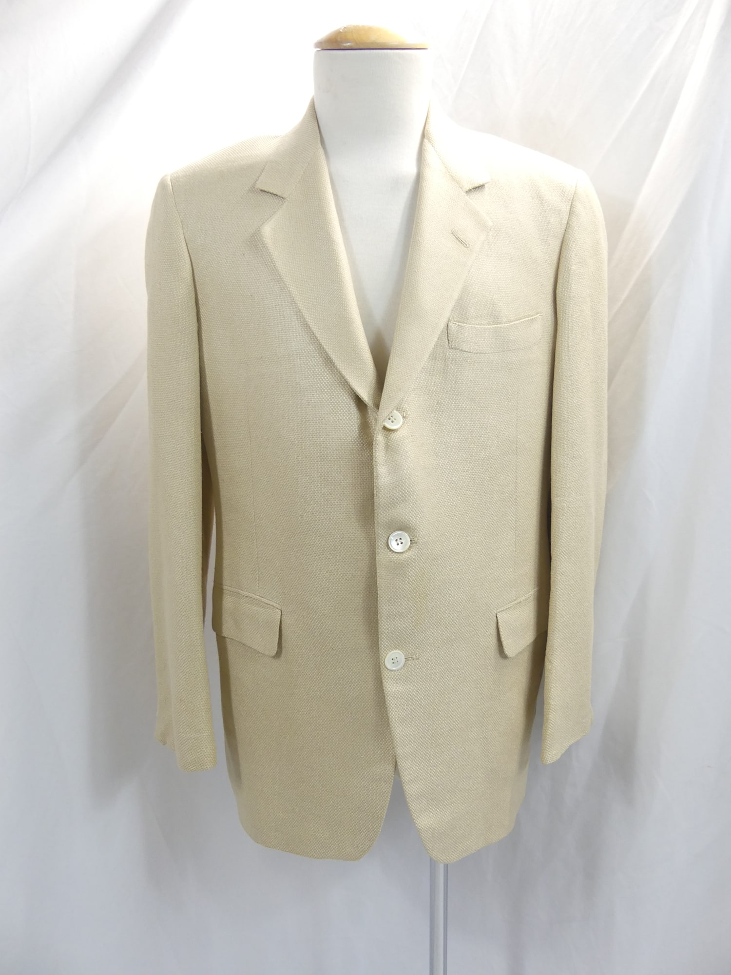 Vintage H.Freeman & Son for Barney's Men's Tan Cotton Linen Suit Coat: size 42 long. Has some staining on lining & two little pin dot spots, see photo's
