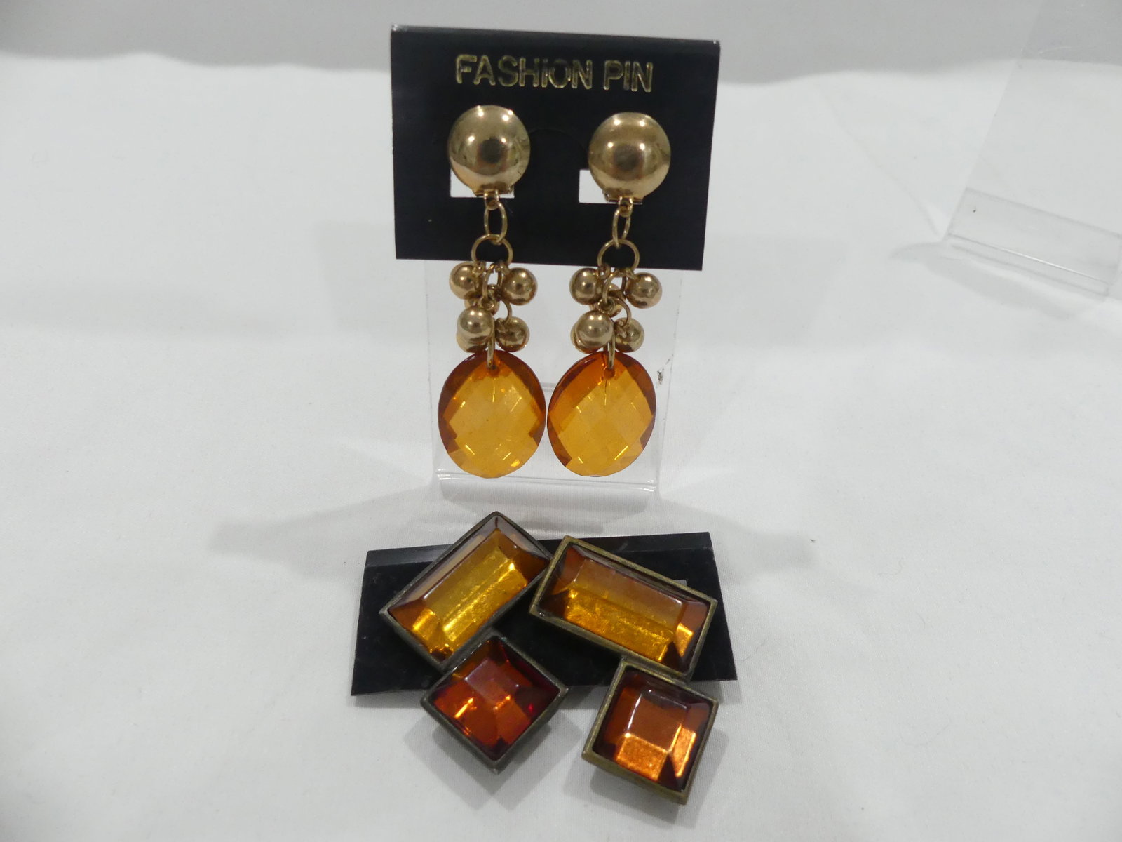 Lot of 2 Pair Old Store Stock Amber Color Earrings: see photo's
