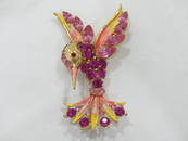 Vintage Humming Bird Brooch with Enamel Paint & Pink Stones