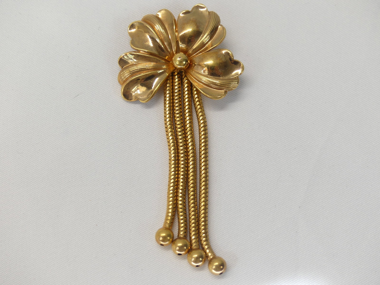 Vintage Signed Forstner Gold Filler Flower Brooch with Tassels: approx. 2 3/4 inches, see photo's