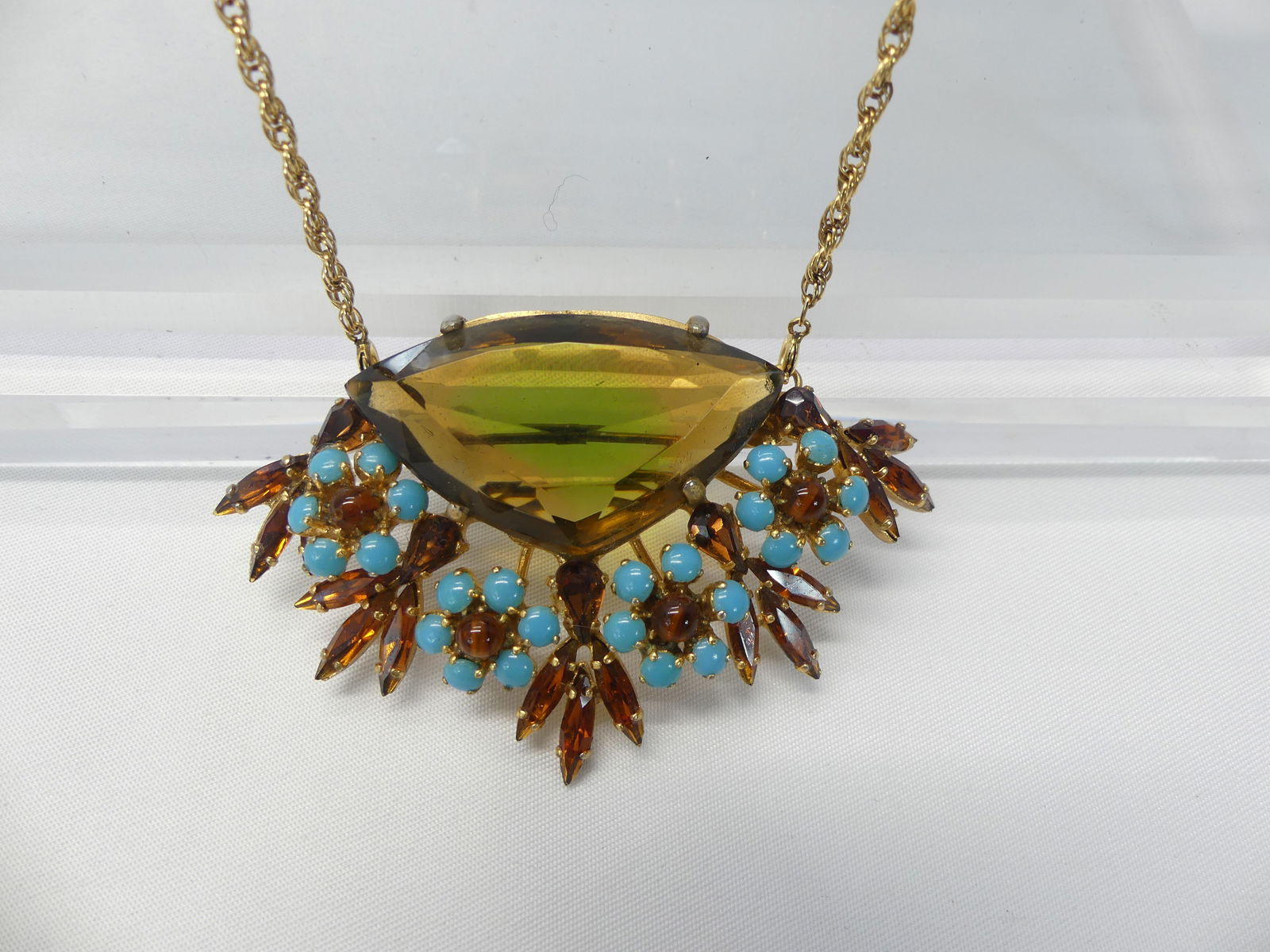 Stunning Vintage Brooch Necklace with Amber & Turquois Stones (1 of 3)
