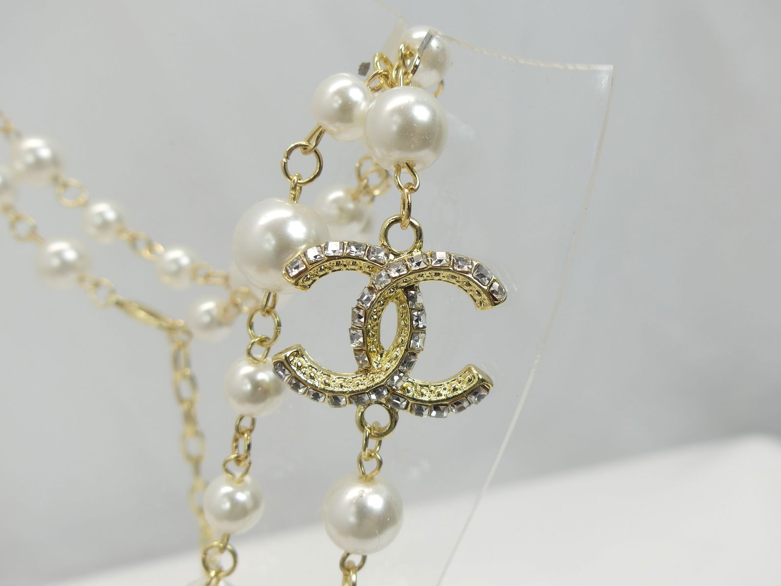 Vintage Signed Chanel Gold Tone, Rhinestone & Pearl Beaded Necklace (1 of 9)