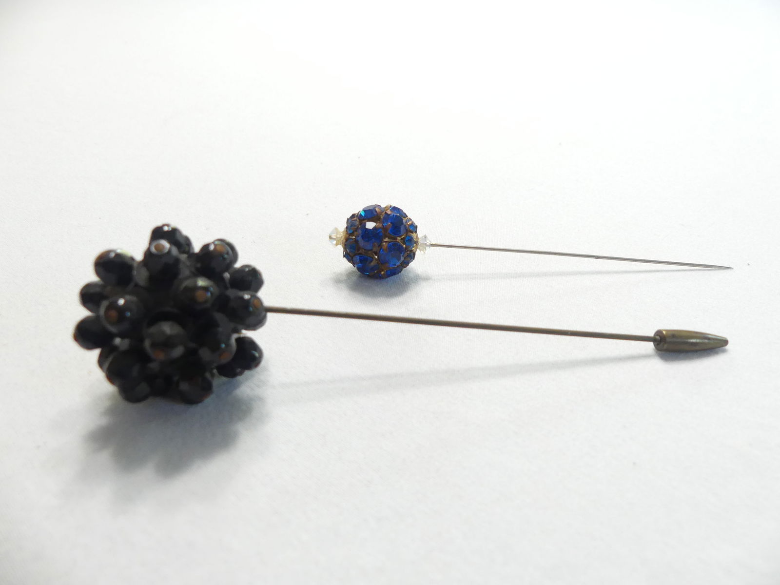 Antique Black Jet Glass Beaded & Blue Crystal Beaded Stick/Hat Pins (1 of 5)
