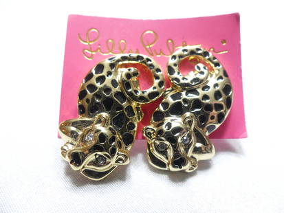 Vintage Lilly Pulitzer Gold Tone Leopard Earrings with Original Card: see photo's