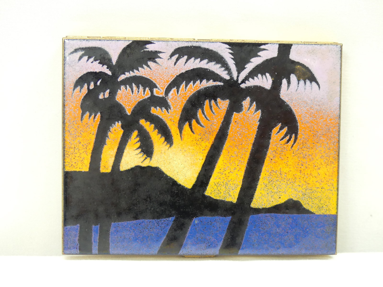 Vintage Enamel Hand Painted Palm Tree's Cigarette Case (1 of 4)
