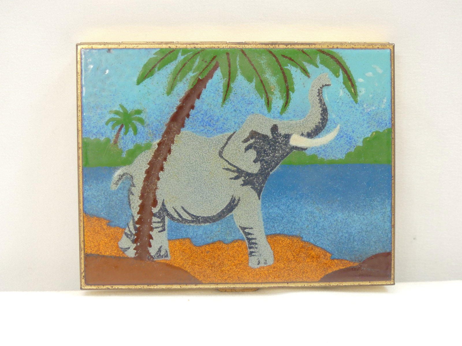 Vintage Enamel Hand Painted with Elephant Cigarette Case (1 of 4)