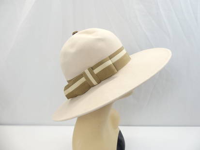 Vintage1960's Mr. John Classic Tan Felt Wide Brim Hat: a couple very tiny nibbles that are very hard to find, see photo's