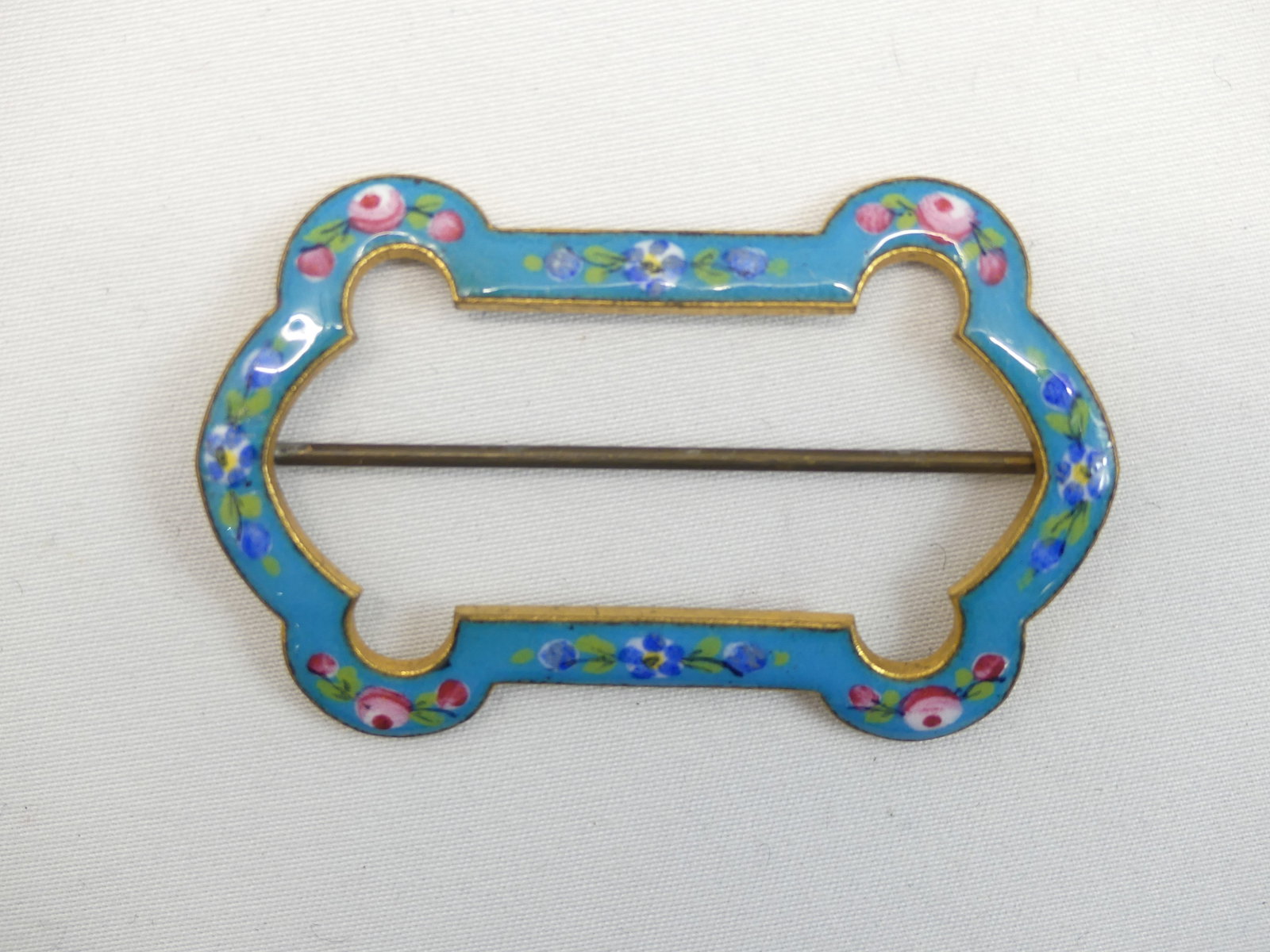 Antique Hand Painted Enamel Dress Belt Buckle: approx. 2 3/8 x 1 1/2, see photo's