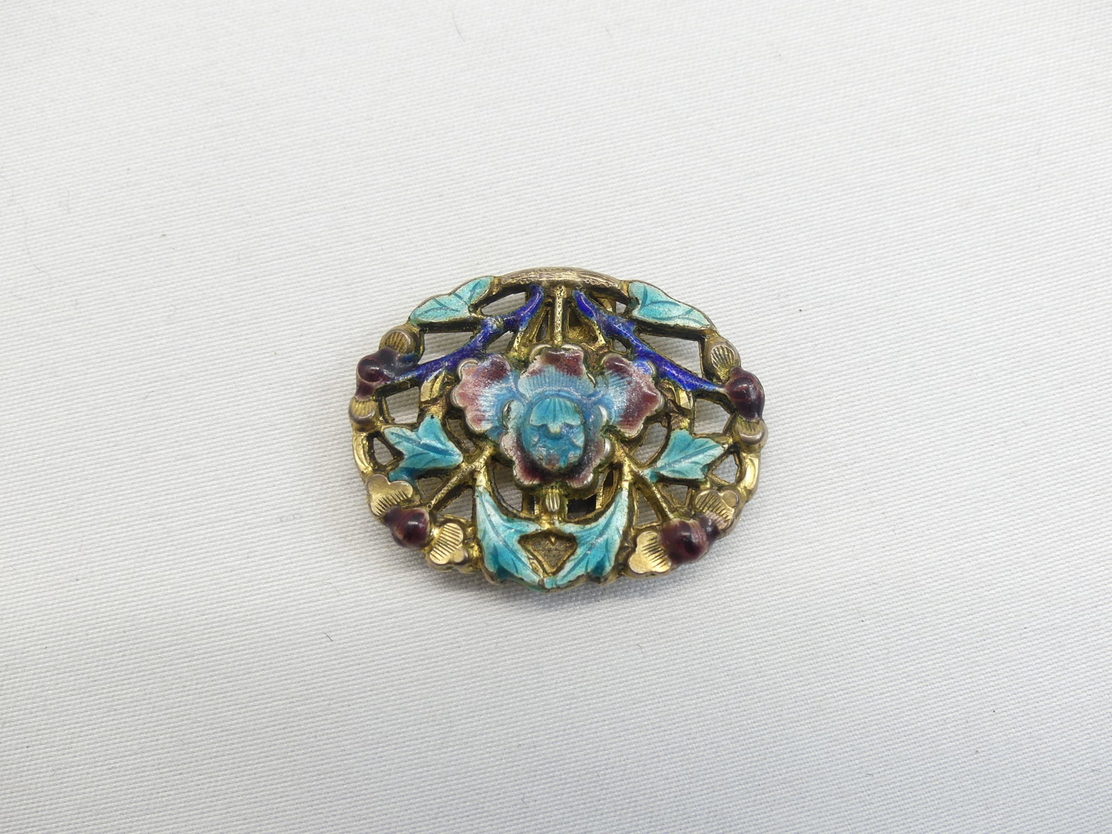 Antique Gold Tone & Enamel Floral Dress Belt Buckle: approx. 1 1/4, see photo's