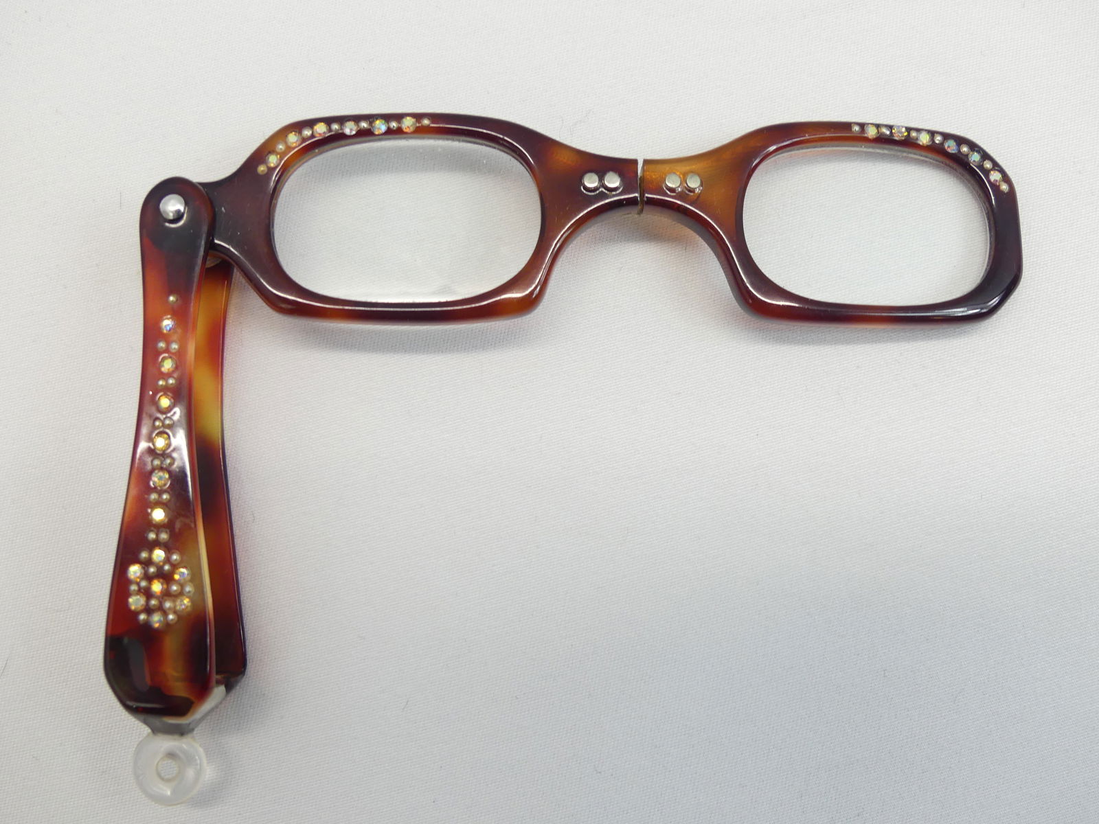 Vintage Folding Lorgnette Faux Shell Eyeglasses with Rhinestones: see photo's