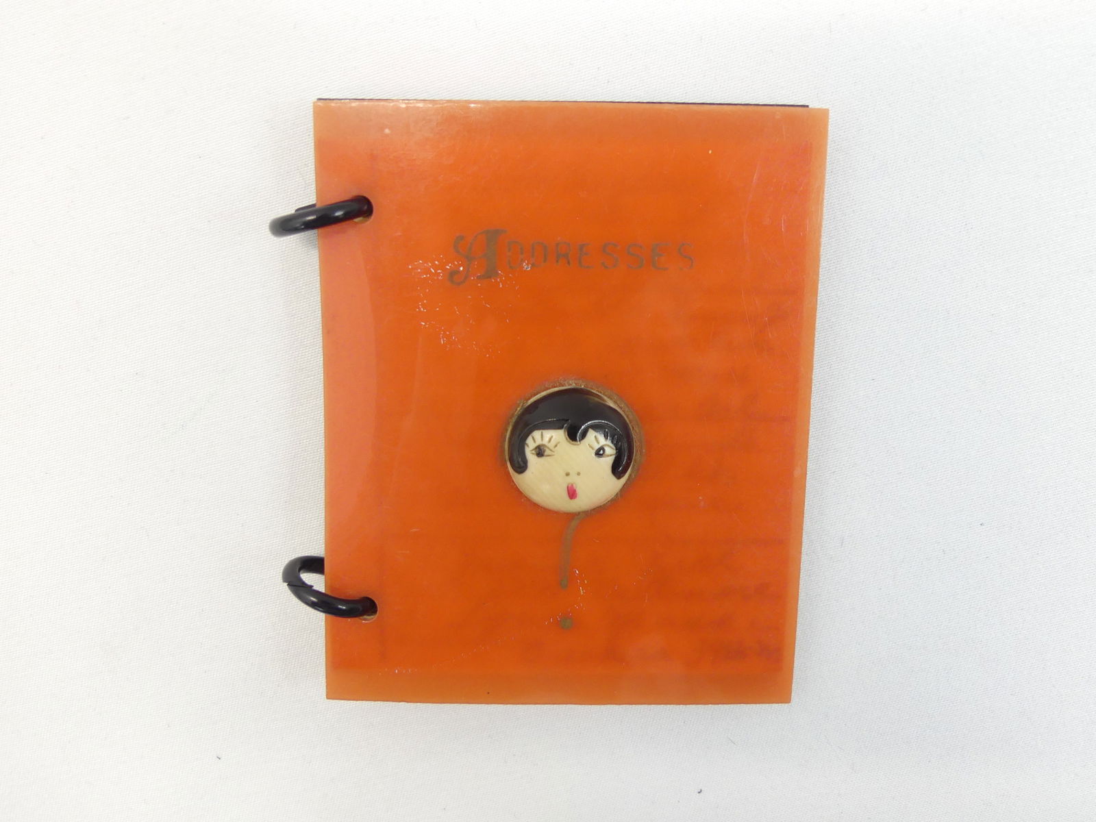 Vintage 1927/28 Celluloid Address Book with Applied Hand Painted Lady Face (1 of 5)