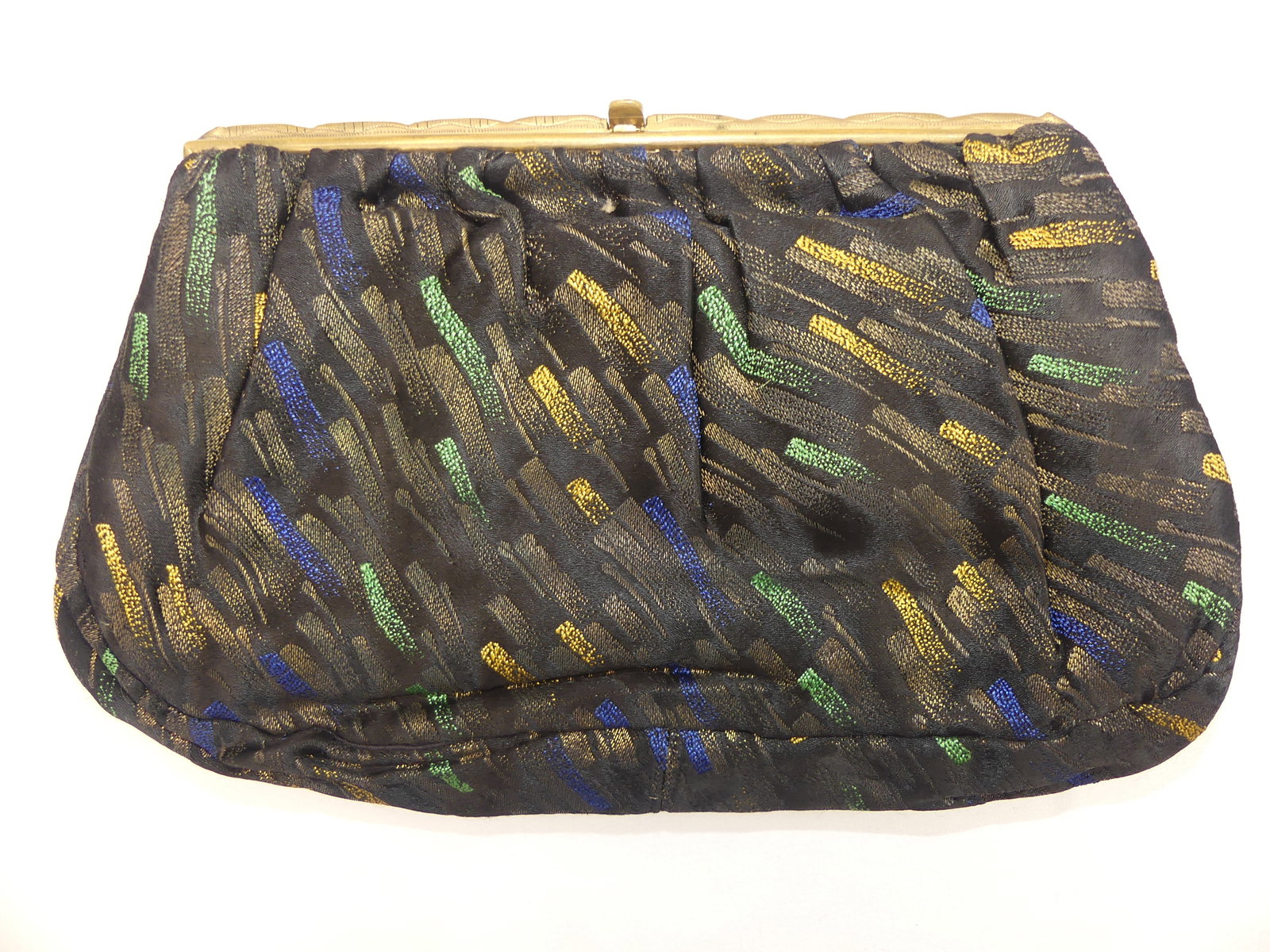 Vintage Silk Asian Purse with Hand Painted Wood Inlay Frame, Comb, Mirror & Change Purse Inside (1 of 10)