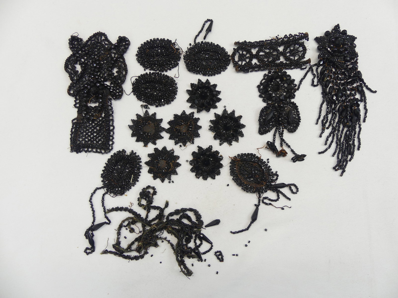 Lot of Antique Black Jet Glass Beaded Dress Pieces (1 of 7)