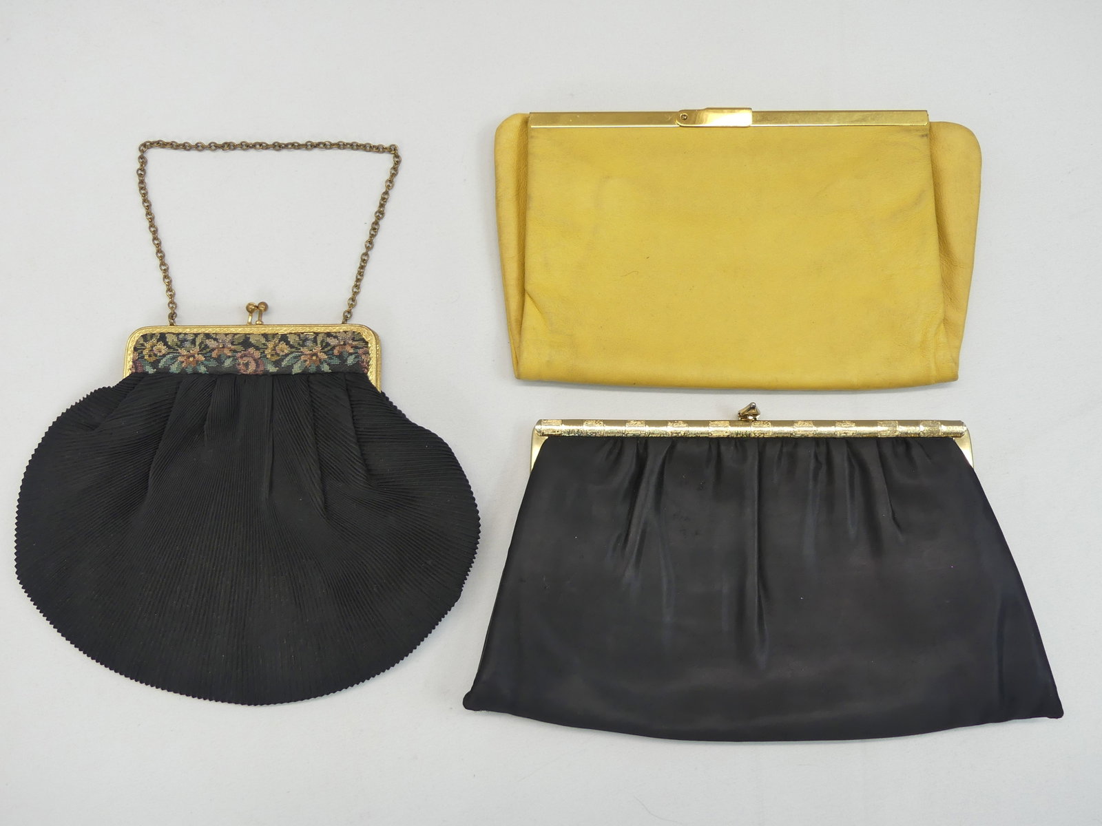 Lot of 3 Vintage 1950's Purses, Yellow Folding Clutch Saks Fifth Avenue: see photo's
