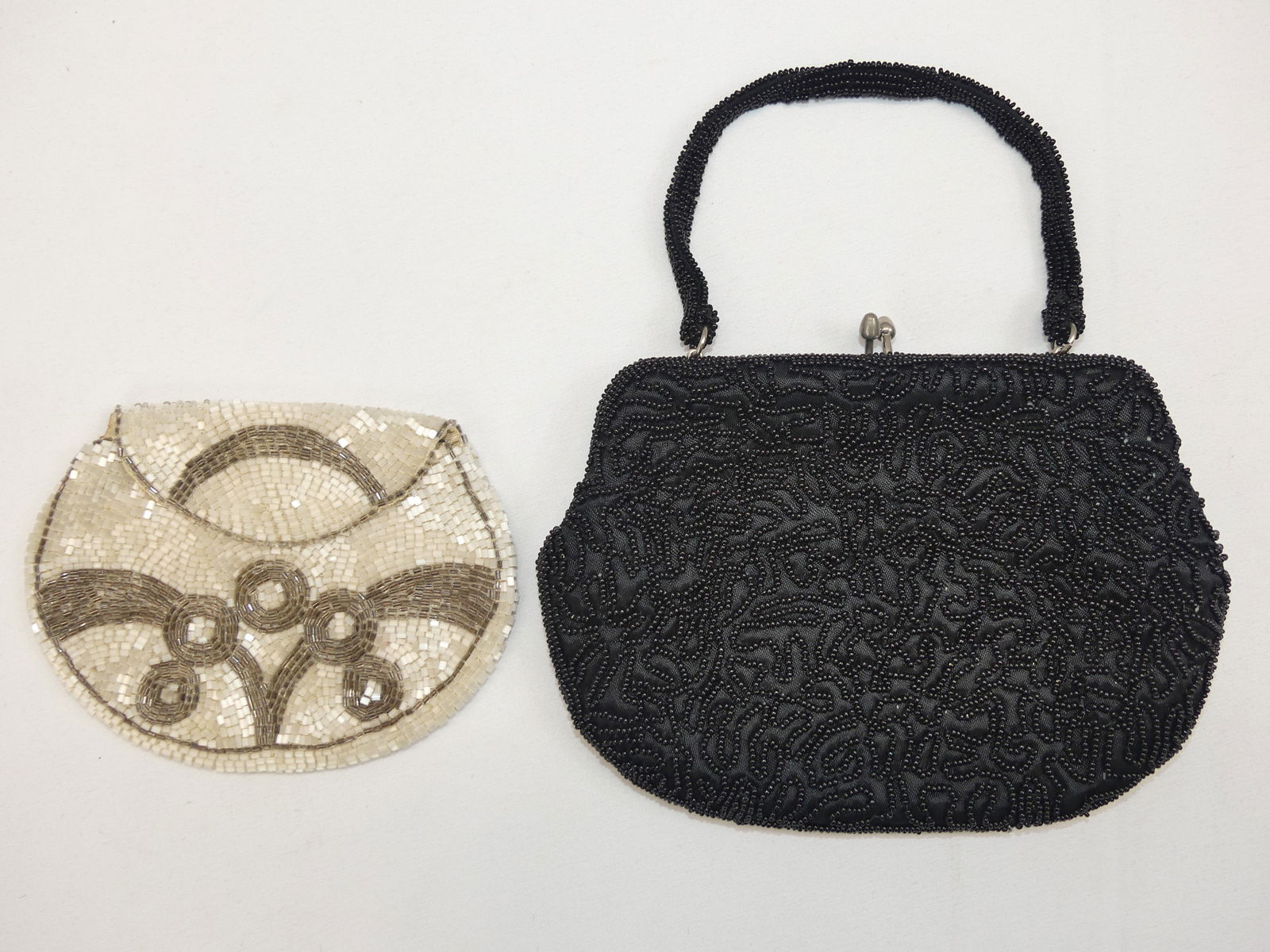 Lot of 2 Vintage Beaded Bags, White Made in France, Black Made in Japan: good condition, see photo's