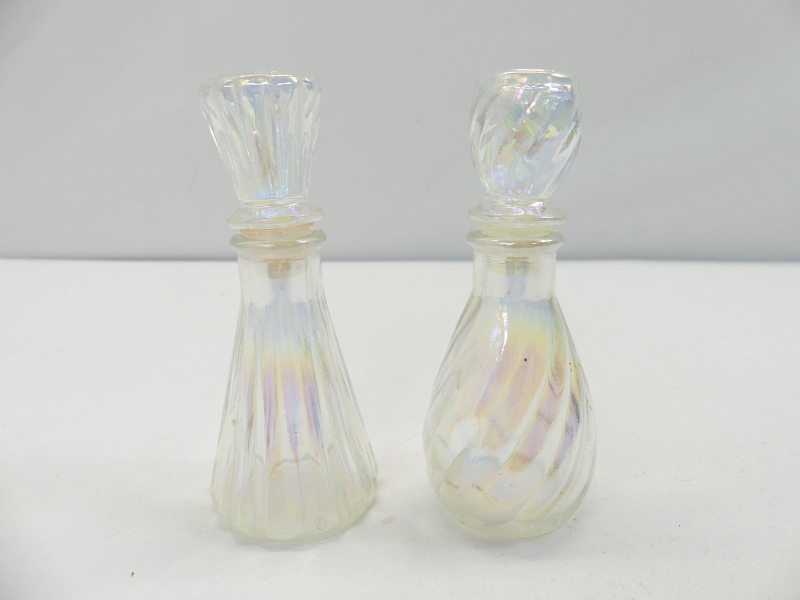 Pair of Vintage Iridescent Perfume Bottles: approx. 4 inches, see photo's
