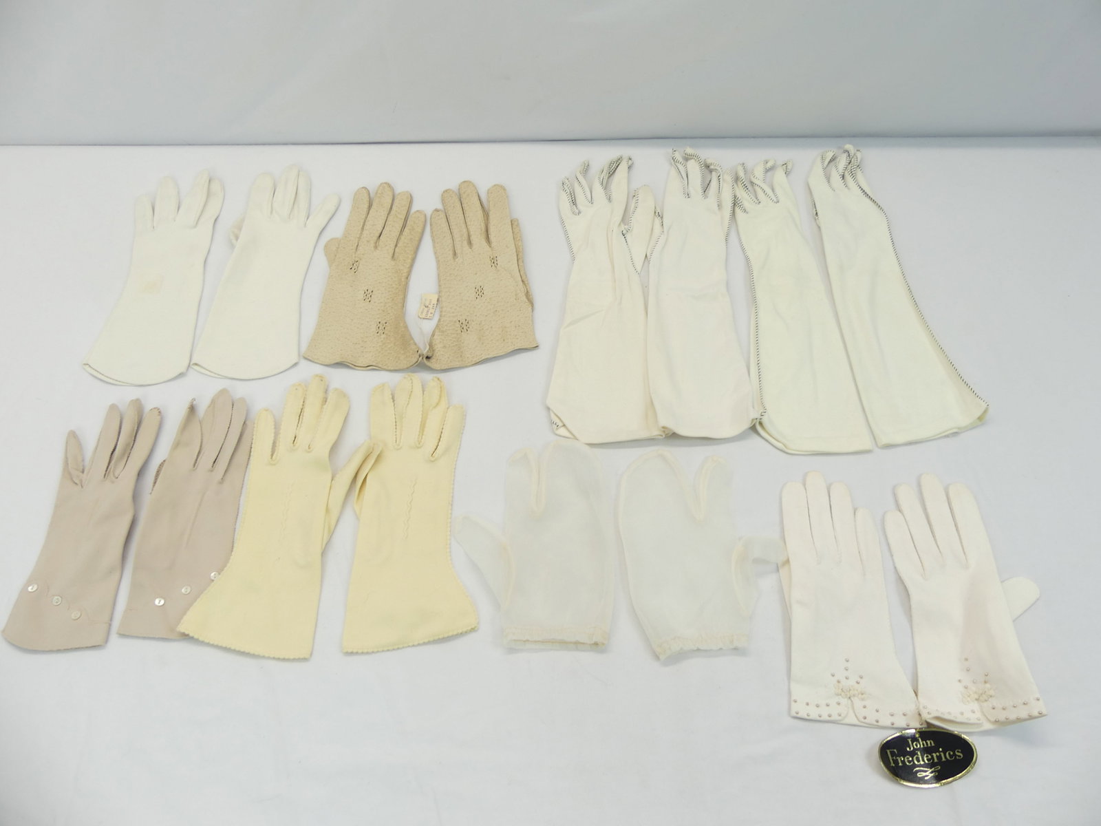 Lot of 8 Vintage Gloves, John Frederics, Some Old Store Stock & Other: see photo's