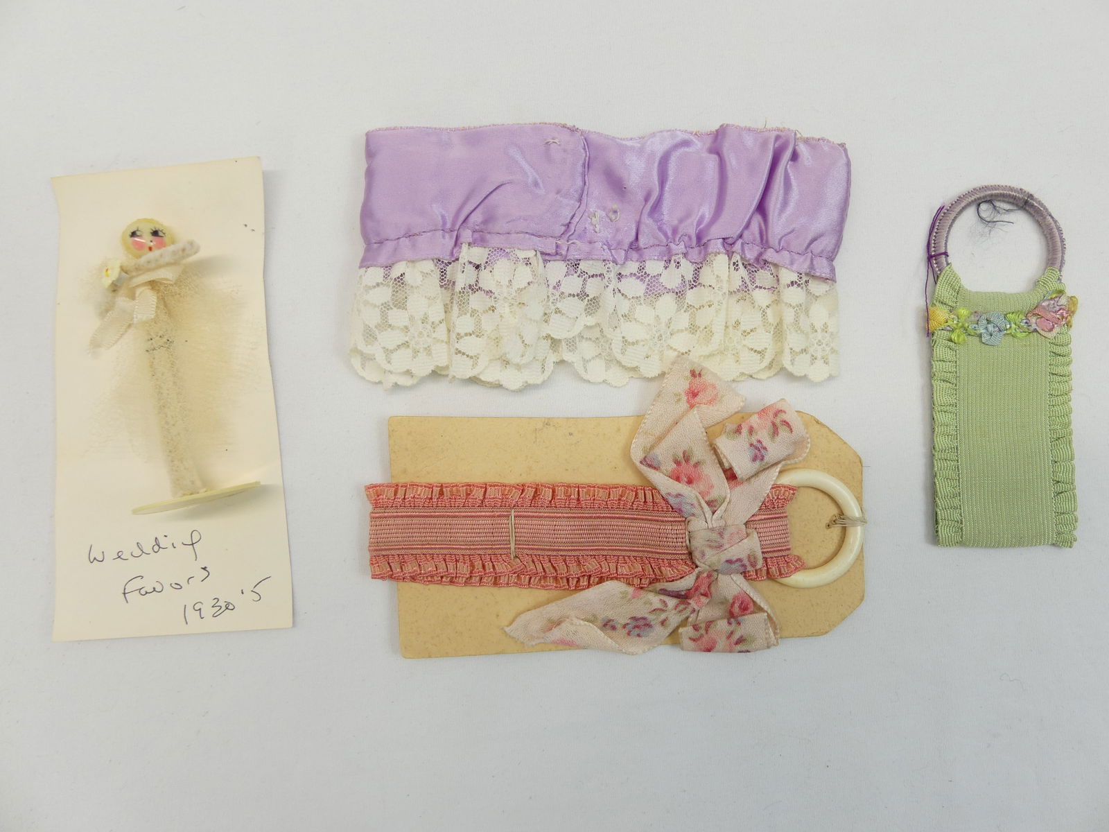 Vintage 1930's Wedding Favor, Lot of 2 Silk 1910's Wristlets with Loops, & other Garter (1 of 2)