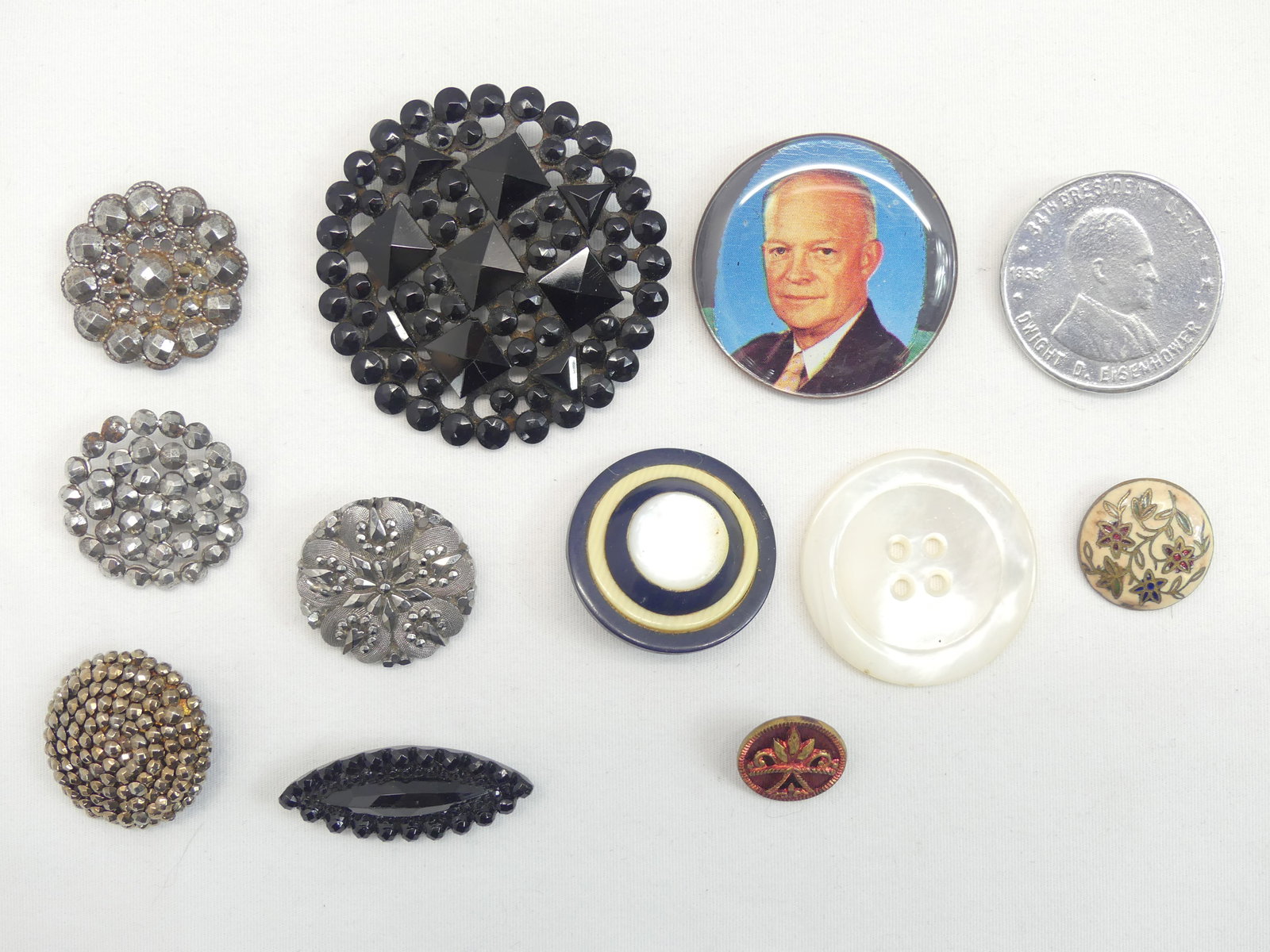 Lot of 10 Antique & Vintage Buttons, & 2 Buckles (1 of 3)