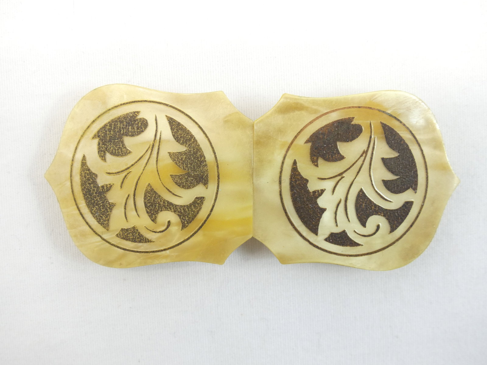 Vintage Art Nouveau 2 Piece Celluloid Dress Belt Buckle: approx. 2 3/4 inches, see photo's