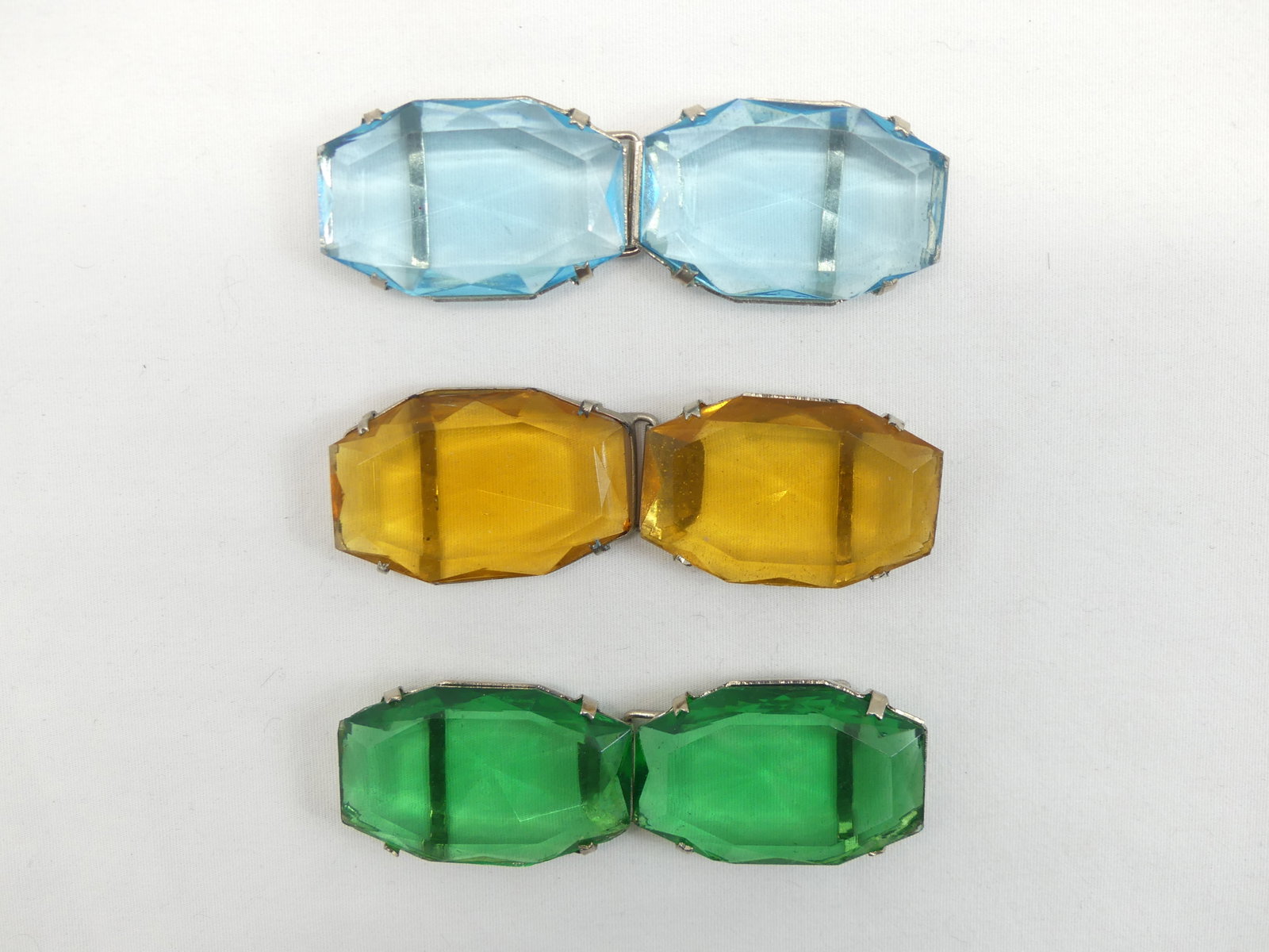 Lot of 3 pair Czechoslovakia Crystal Belt Buckles: good condition, see photo's