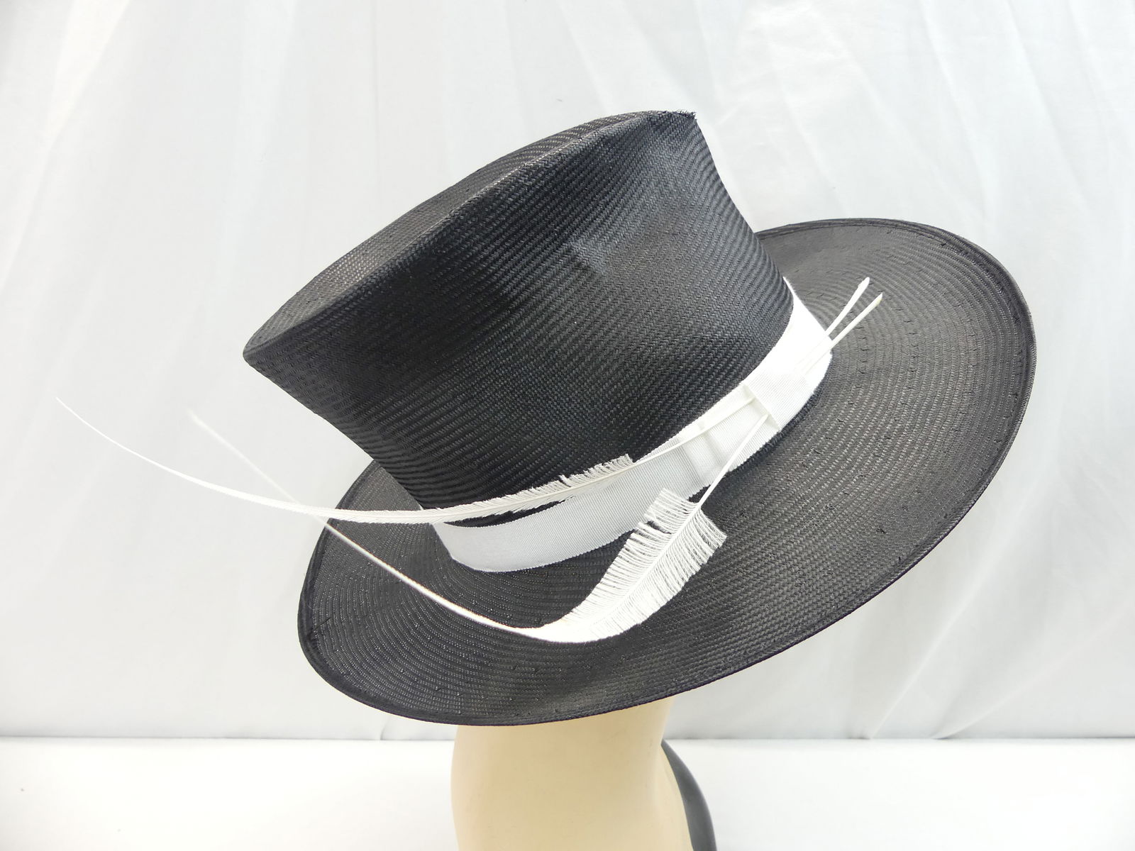 Vintage Philip Treacy Black Woven Ladies Fedora Style Hat with Feathers (1 of 6)