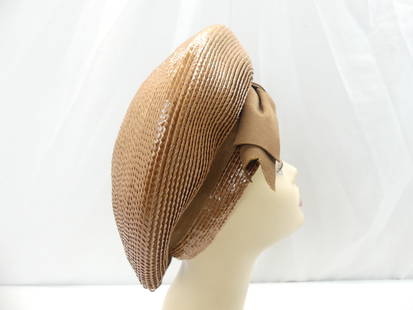 Vintage 1960's Mr. John Jr. Brown Woven Beret Style Hat with Grosgrain Bow: good condition, see photo's