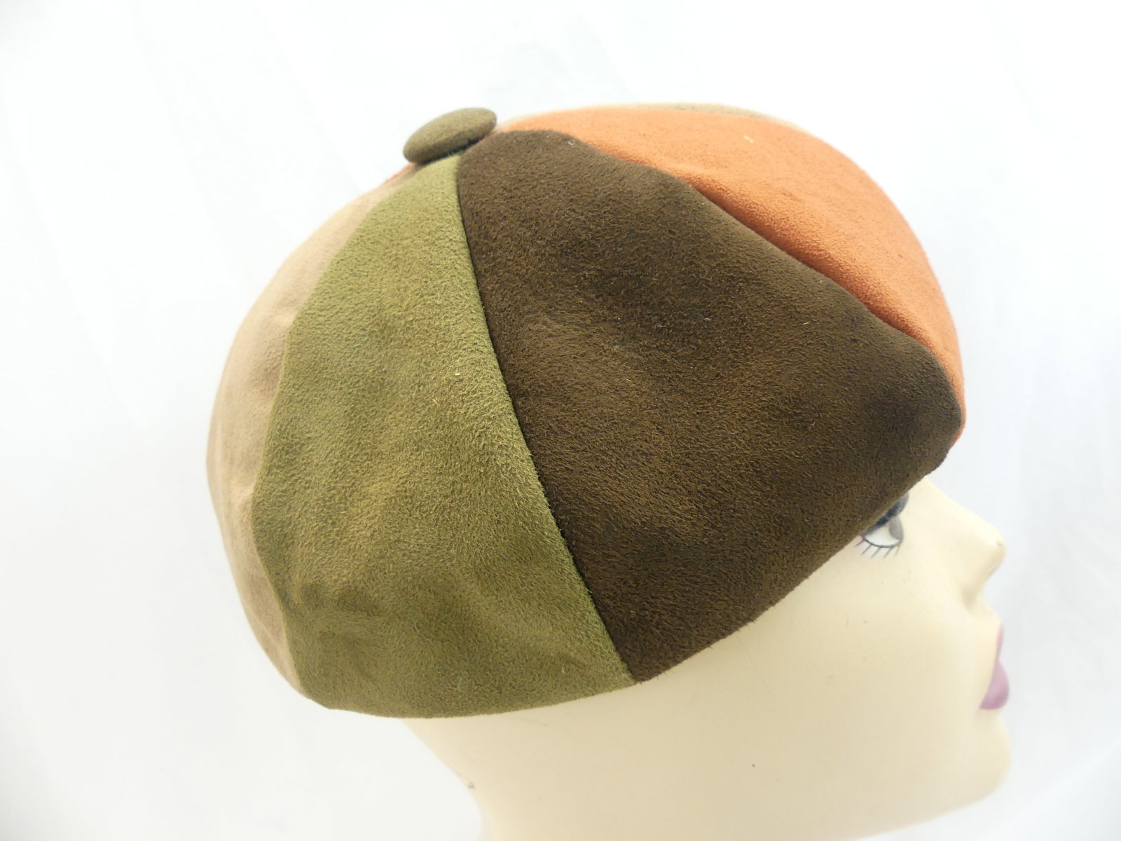 Vintage Brown, Green & Orange Suede Calot: good condition, see photo's